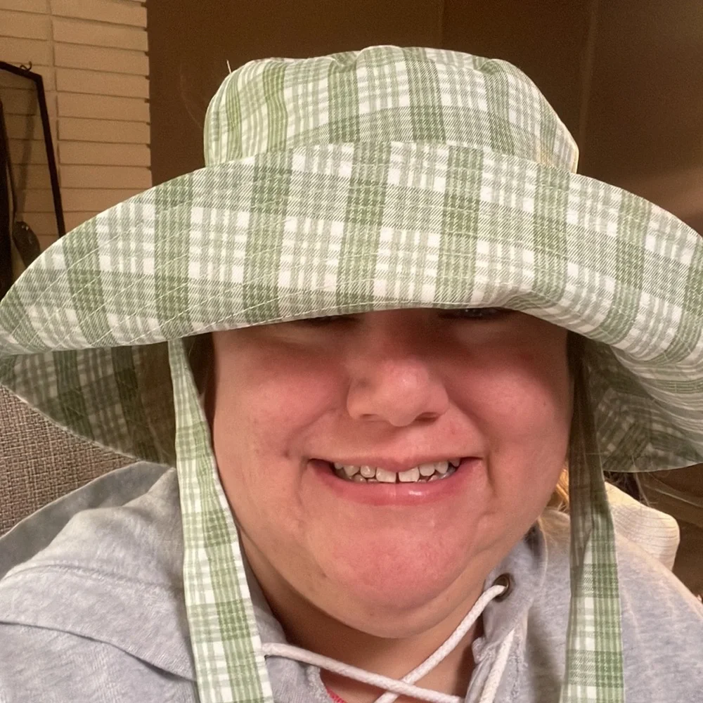 2/$30 New Cotton On Hazel wide brim sun hat with strings striped green